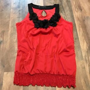 Maurice’s Red Tank w Black Flowers at Neck